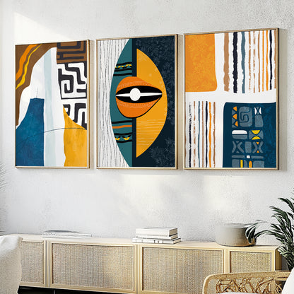 Colorful African American gallery wall art – set of 3 modern abstract prints, tribal ornament design for aesthetic room decor