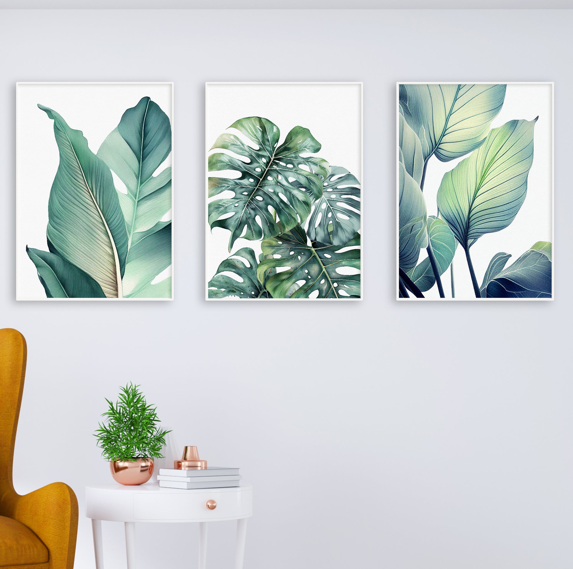 Leaf-focused artwork for homes that love modern jungle, coastal, or boho interior themes.

