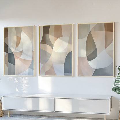 Pastel Minimalist Abstract Set of 3 – Muted Neutral Wall Art (USA)