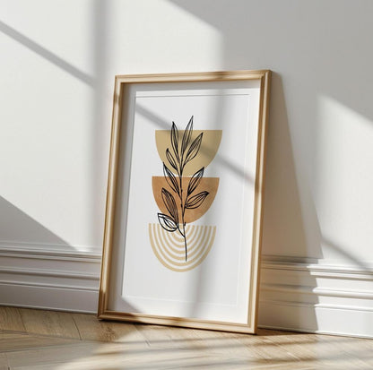 Botanical poster in natural tones of beige and terracotta for modern boho spaces.