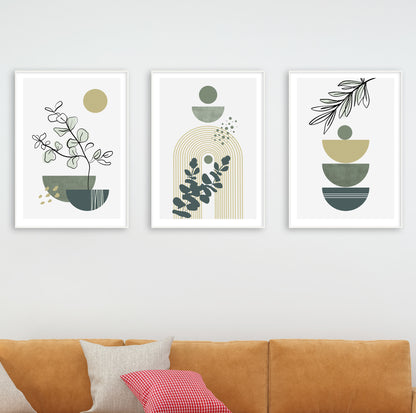 Modern minimalist art set using muted green tones and botanical inspiration.

