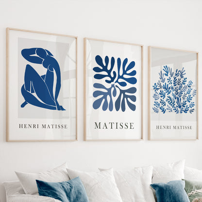 Navy Blue Matisse Print Set of 3 – Abstract Minimalist Wall Art
