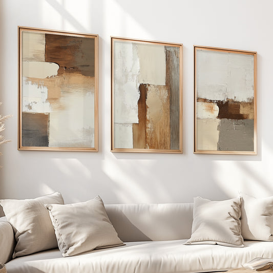 Neutral Earth Tone Set of 3 – Terracotta Beige Minimalist Art (USA)