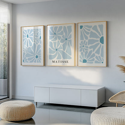 Neutral Blue Matisse Flower Art Set – Minimalist Mid Century Gallery Wall Set, Vintage Bedroom Decor Prints