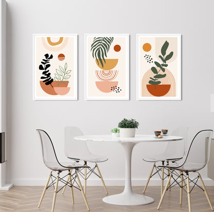 Neutral boho wall art in terracotta and beige, set of 3 posters for living room, hallway, or bedroom decor