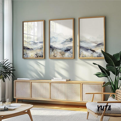 Abstract nature prints featuring Nordic mountain scenery, set of 3.
