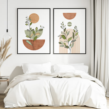 Set of 2 terracotta beige boho prints – modern abstract wall art for Nordic-inspired bedroom or living room decor.

