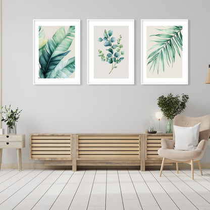 Scandinavian style tropical leaf artwork printed on canvas or paper, ideal for minimalist or boho home decor