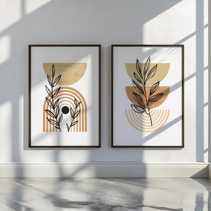 Abstract boho poster set of 3 – pastel terracotta beige wall prints for calm, earthy interiors.
