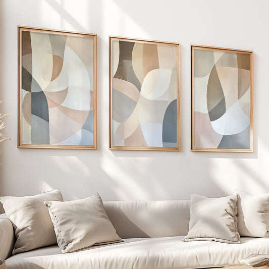 Pastel Minimalist Abstract Set of 3 – Muted Neutral Wall Art (USA)