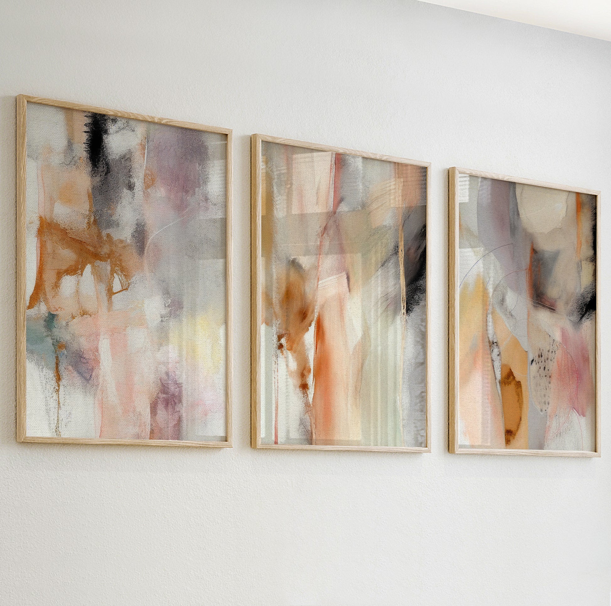 Pastel minimalist abstract wall art set of three for Nordic style interiors.

