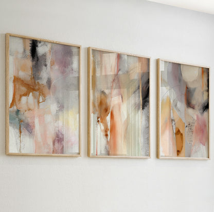 Pastel minimalist abstract wall art set of three for Nordic style interiors.

