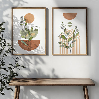Set of 2 Terracotta Beige Boho Prints – Abstract Modern Wall Art, Pastel Nordic Above Bed Decor