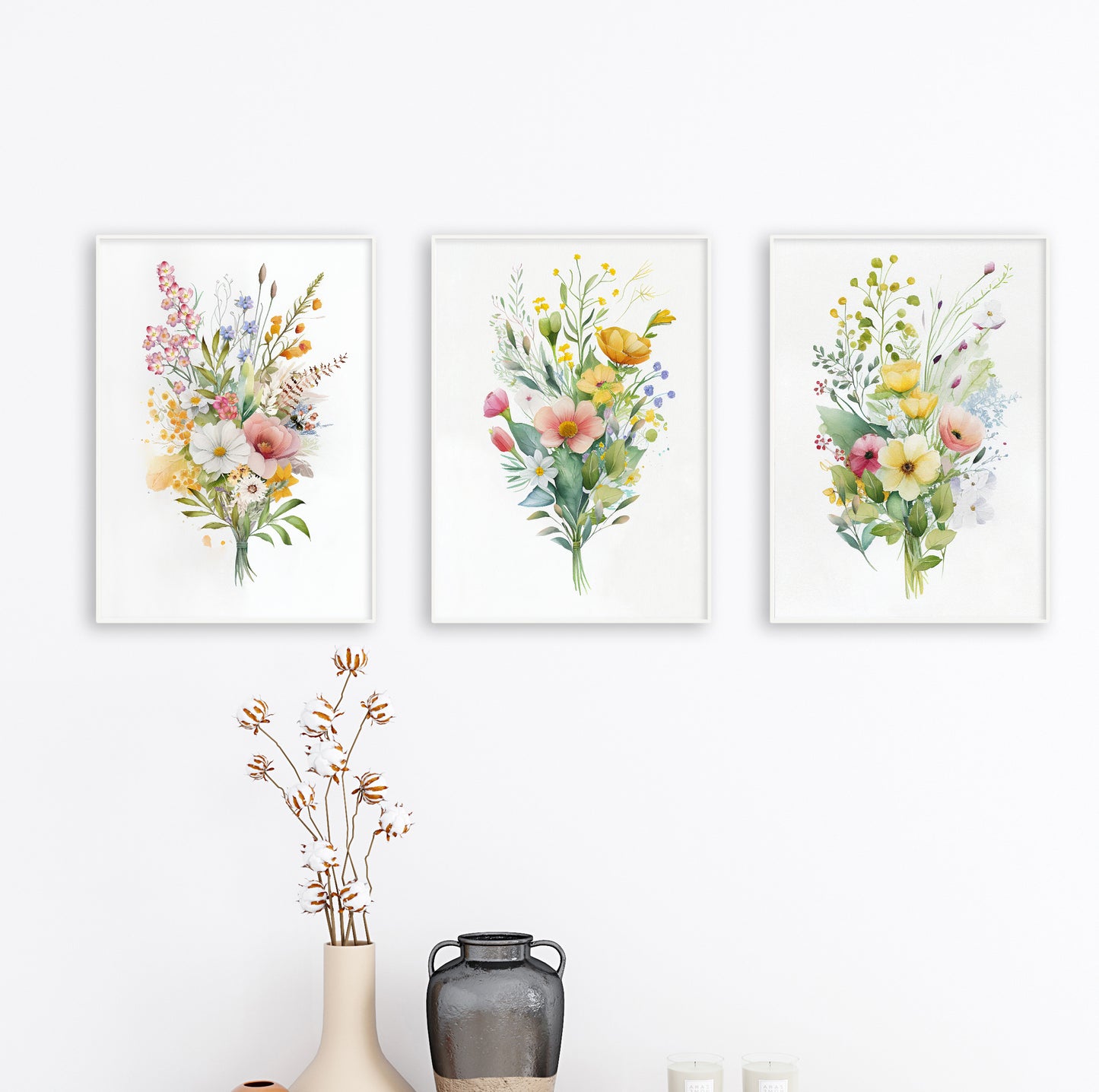 Romantic bouquet of wildflowers and garden leaves in pastel shades with soft composition.

