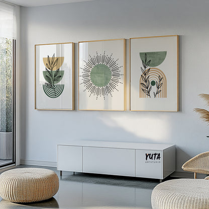 Abstract plant art prints in neutral boho palette perfect for stylish modern interiors