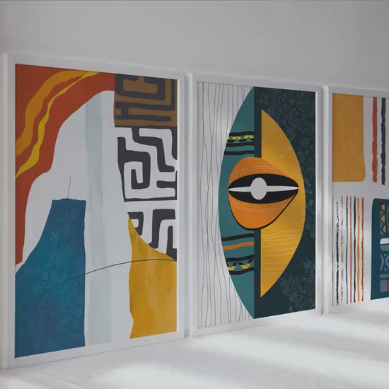 African american art set of 3 print. Abstract african art, ethnic gallery wall set. Modern colorful minimalist above bed african wall art