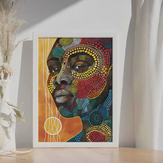 Modern abstract black woman portrait. Bright african american art, girly minimalist print, extra large above bed aesthetic room decor