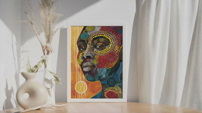 Modern abstract black woman portrait. Bright african american art, girly minimalist print, extra large above bed aesthetic room decor