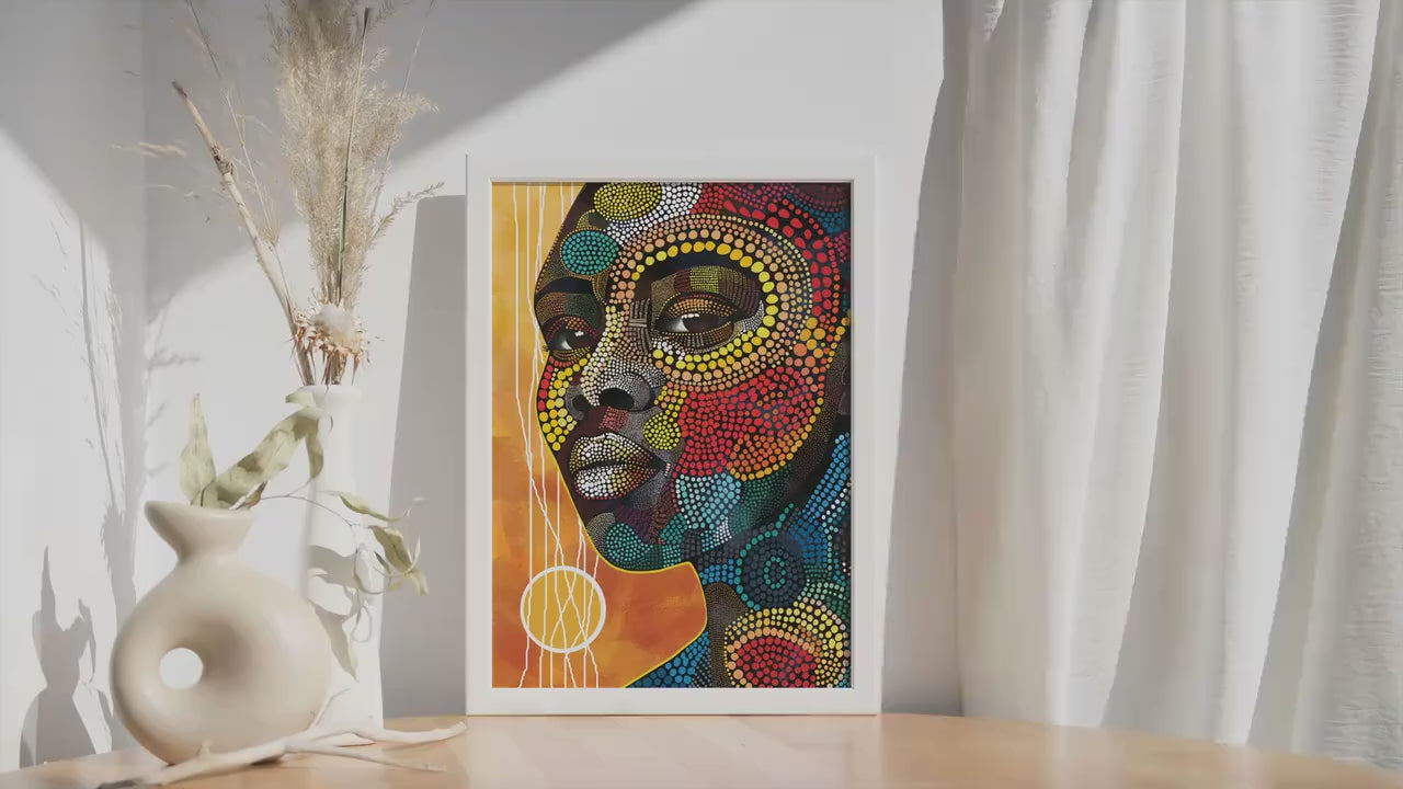 Modern abstract black woman portrait. Bright african american art, girly minimalist print, extra large above bed aesthetic room decor