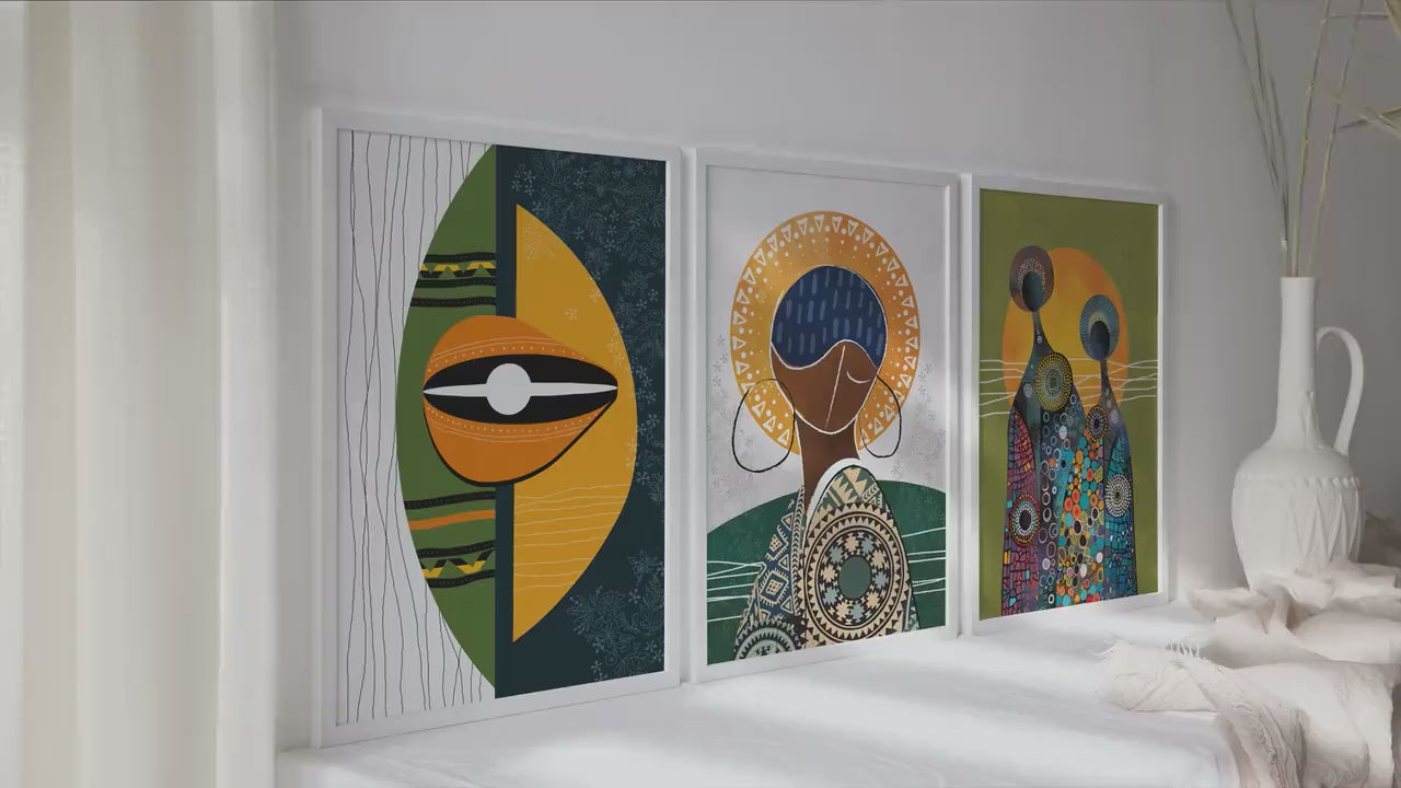 Colorful abstract african american art set of 3 print, ethnic women gallery wall set. Vibrant minimalist apartment decor, modern home gift