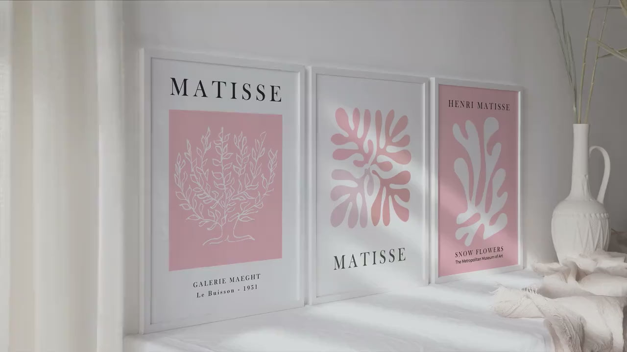 Pink Matisse set of 3 prints. Pastel minimalist gallery wall set, vintage trendy wall art, Henri Matisse print,  aesthetic room decor