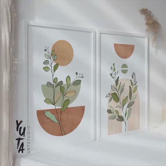 Terracotta beige boho print set of 3, Modern abstract neutral wall art posters, Pastel nordic prints, boho botanical above bed decor