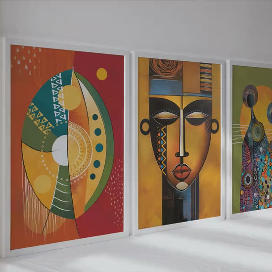 Colorful african art set of 3 print. Abstract ethnic gallery wall set. Modern vibrant apartment decor, home gift idea