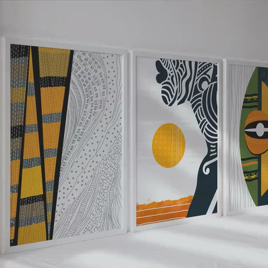 Modern african art set of 3 print. Abstract black woman gallery wall set. Contemporary colorful minimalist african room decor