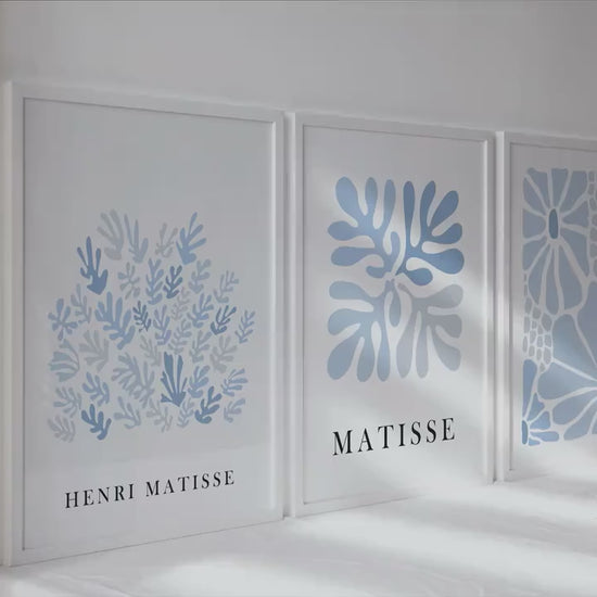 Blue Matisse set of 3 prints. Neutral minimalist mid century gallery wall set, vintage trendy Henri Matisse print, livingroom posters