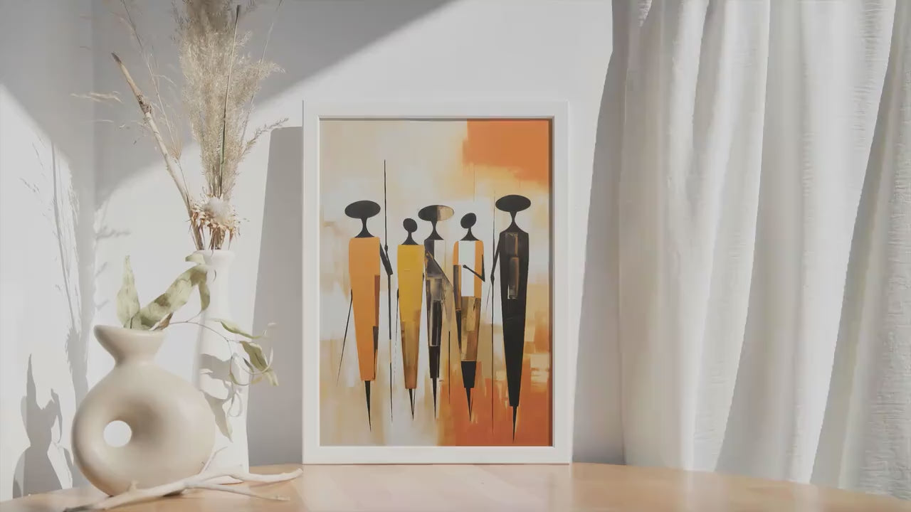 Minimalist african wall art print. Modern abstract figures extra large poster, african ethnic room decor, home gift idea