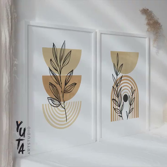 Terracotta beige boho print set of 3, Modern abstract neutral wall art posters, Pastel nordic prints, boho botanical above bed decor