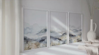Neutral abstract mountain set of 3 prints. Modern minimalist landscape gallery wall set. Nature nordic abstract print, 3 piece wall art