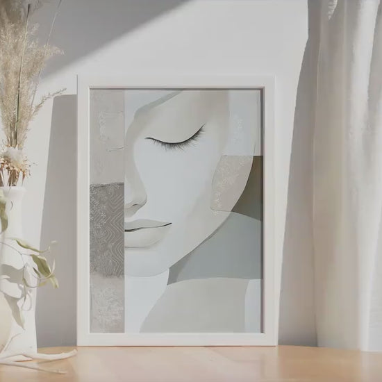 Modern neutral abstract wall art print. Abstract woman portrait, minimalist living room decor, pastel female print, woman face wall art