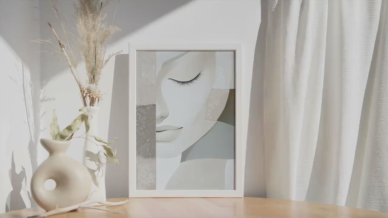 Modern neutral abstract wall art print. Abstract woman portrait, minimalist living room decor, pastel female print, woman face wall art