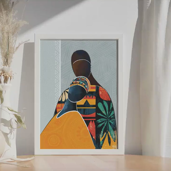 Colorful abstract black lovers print. Modern african couple silhouette wall art, bedroom couple wall decor. Contemporary figurative art.