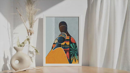 Colorful abstract black lovers print. Modern african couple silhouette wall art, bedroom couple wall decor. Contemporary figurative art.