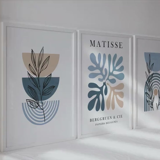 Set of 3 Matisse wall art. Mid century modern neutral above bed art. Trendy botanical print, large gallery wall set for living room, bedroom