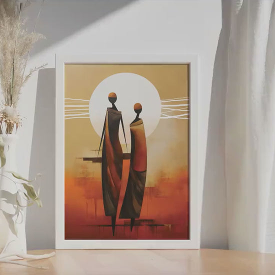 Modern minimalist neutral african wall art print. Contemporary abstract femile figures extra large poster, african ethnic home gift idea