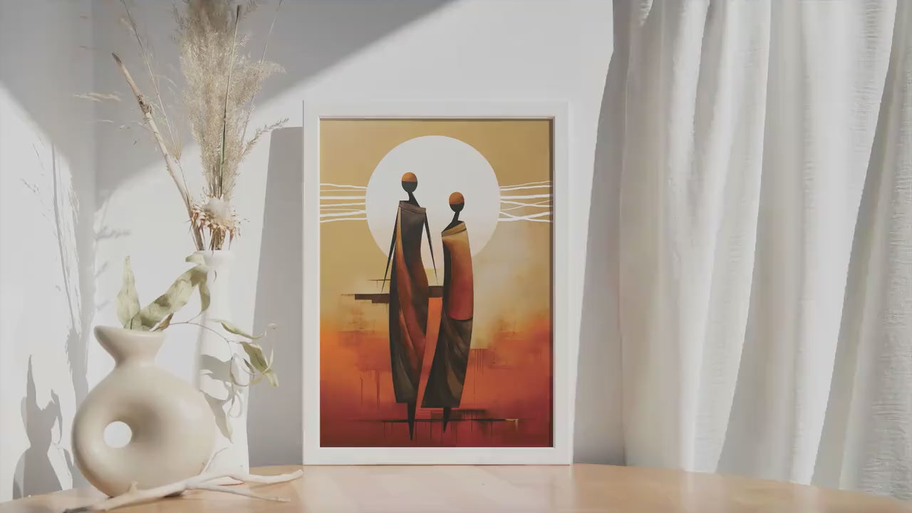 Modern minimalist neutral african wall art print. Contemporary abstract femile figures extra large poster, african ethnic home gift idea