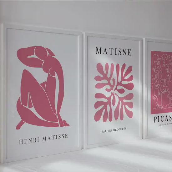 Pink Matisse set of 3 prints. Minimalist mid century gallery wall set, vintage trendy wall art, Henri Matisse print,  aesthetic room decor