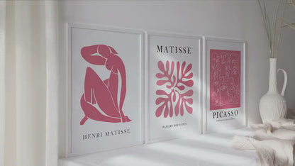 Pink Matisse set of 3 prints. Minimalist mid century gallery wall set, vintage trendy wall art, Henri Matisse print,  aesthetic room decor