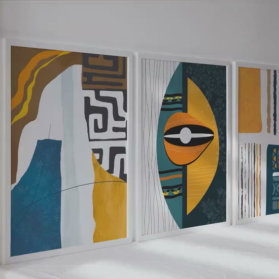 Modern african american art set of 3 print. Abstract colorful gallery wall set. Bright tribal ornament minimalist above bed african wall art