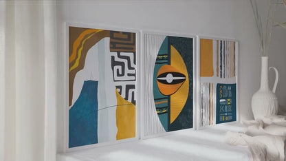 Modern african american art set of 3 print. Abstract colorful gallery wall set. Bright tribal ornament minimalist above bed african wall art