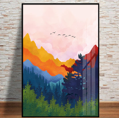 Scandinavian Colorful Bright Abstract Mountains Wall Art, Vibrant Mountains print, Modern Nordic Painting.