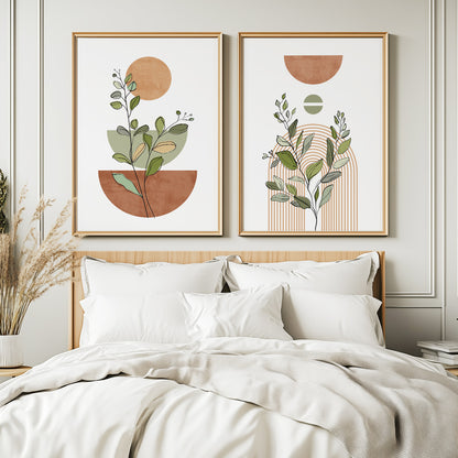 Terracotta and beige abstract art set – minimalist boho posters for cozy above-bed or gallery wall styling.