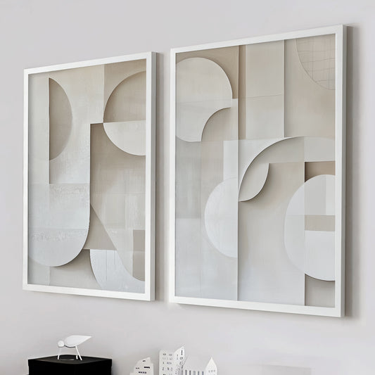 Set of 2 Pastel Prints – Soft Geometric Beige Minimalist Wall Art