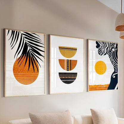 Terracotta African American black woman art set, 3 abstract boho prints for contemporary decor