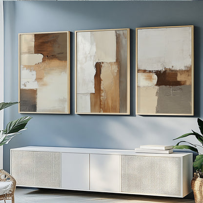 Neutral Earth Tone Set of 3 – Terracotta Beige Minimalist Art (USA)
