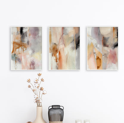 Soft pastel abstract prints in a set of 3 for Scandinavian-inspired home decoration.

