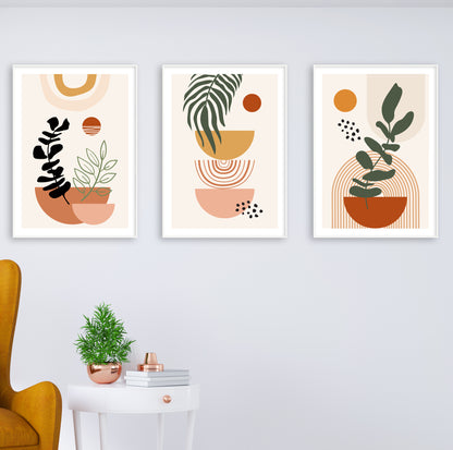 Wall decor print with clean-lined plants and rounded shapes for a minimalist aesthetic.

